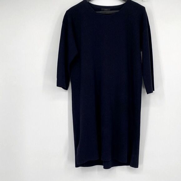 J.Crew Cotton Knit Dress 3/4 Sleeve Pullover Crew Neck Navy MP - Picture 1 of 14